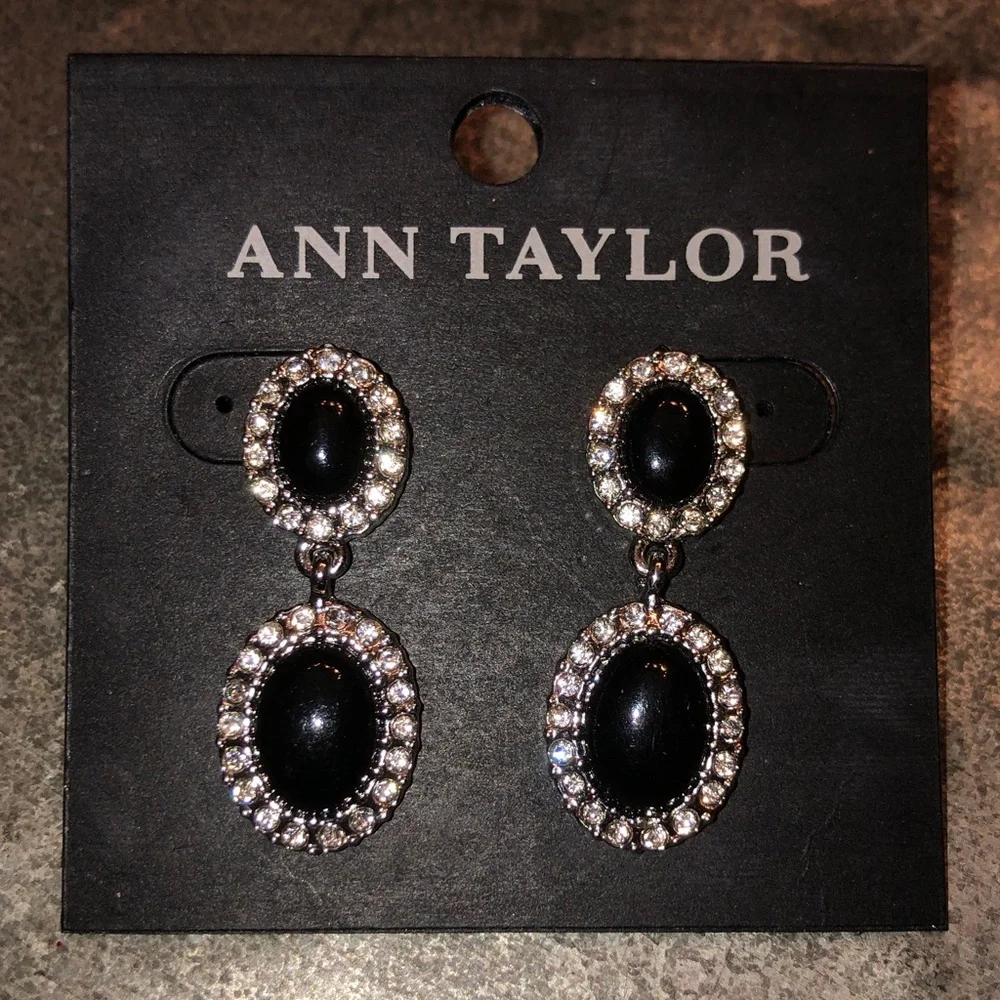 Ann Taylor Black Oval Crystal Drop Earrings